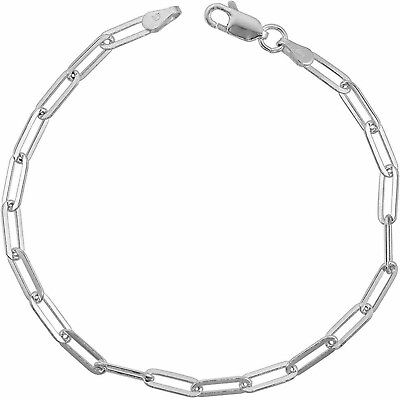 #ad 3MM Solid 925 Sterling Silver Italian Paperclip Rolo Chain Bracelet Italy 7quot; 8quot; $13.99