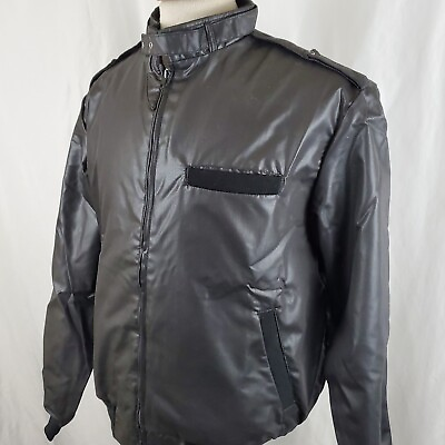 #ad Vintage Pla Jac by Dunbrooke Jacket Men#x27;s Large Black Cafe Racer Style 80s New $59.99