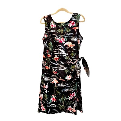 #ad NEW Puanani Hawaiian Dress XL Black Pink Flamingos Sleeveless $18.99