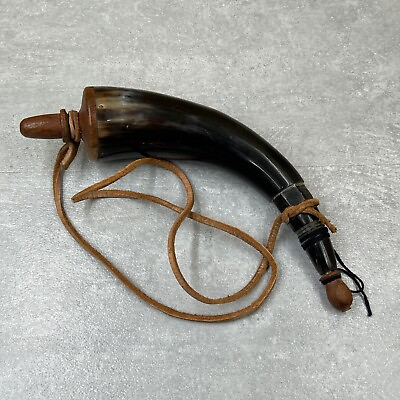 #ad Vintage 10quot; Carved Powder Horn with Leather Strap Muzzleloader $20.22