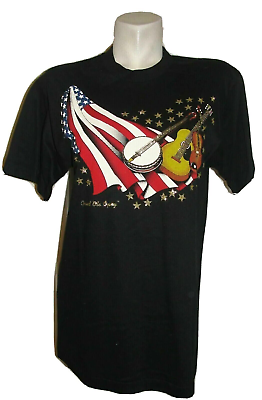 #ad Grand Ole Opry Top Black Shimmer Gold Red White Blue SS Tee T shirt Size M $4.99