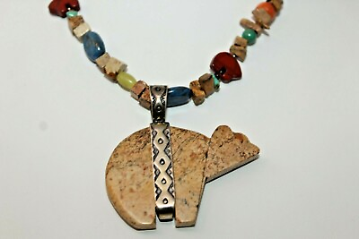#ad Carolyn Pollack Sterling Silver 925 Jasper Bear Pendant amp; Gemstone Necklace $165.00
