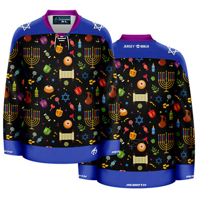 #ad #ad Hanukkah Dark Colors Ugly Sweater Hockey Jersey $99.95