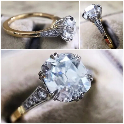 #ad Two Tone 925 Silver Cubic Zircon Ring Retro Women Wedding Jewelry Sz 6 10 C $3.63