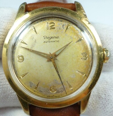 #ad 💙💛DUGENA 💙💛 AUTOMATIC Cal 1021 Swiss 25 jewels Vintage Men Wrist Watch RARE $100.00
