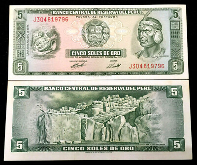 #ad PERU 5 Soles 1974 Banknote World Paper Money UNC Currency Bill Note $3.85