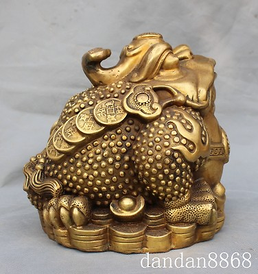 #ad 8quot; chinese fengshui brass wealth money coin ruyi golden toad bufo lucky statue $293.25