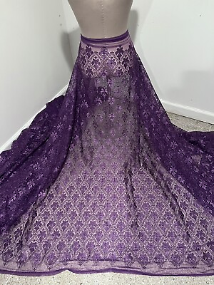 #ad Purple Embroidery Lace Fabric 50” Width Sold By The Yard $14.99