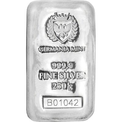 #ad 250 gram Germania Mint Cast Silver Bar .9999 Fine Silver Cast Bullion Bar #A615 $232.16