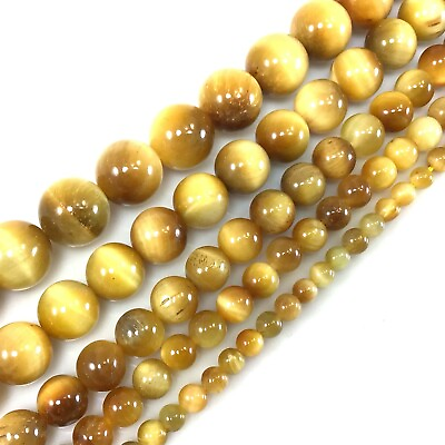 #ad Gemstone Gold Natural Tiger eye Round Loose Beads 15quot; strand 4 6mm 8mm 10mm 12mm $6.99