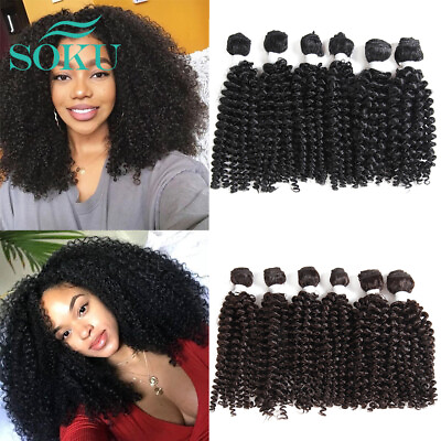 #ad Kinky Curly Hair Weaves Hair Weaving 6pc Bundles Brown Synthetic Hair Extensions $16.91