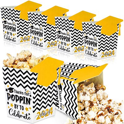 #ad 24 Pcs Class of 2024 Grad Popcorn Boxes Graduation Party Favors Gold White Bl... $15.79