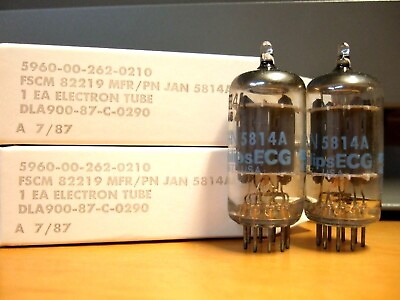 #ad NOS NIB Philips JAN 5814A Matched Pair 2 Preamp Tubes Case Fresh = 12AU7 ECC82 $39.95