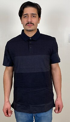 #ad $65 Calvin Klein Liquid Touch Stripe Polo Shirt Cotton Black Beauty size XL $24.95