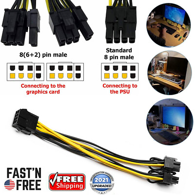 #ad 10 Pcs PCIE 6 pin Female to Dual PCI E 8 pin 62 Male GPU Power Cable Splitter $10.35