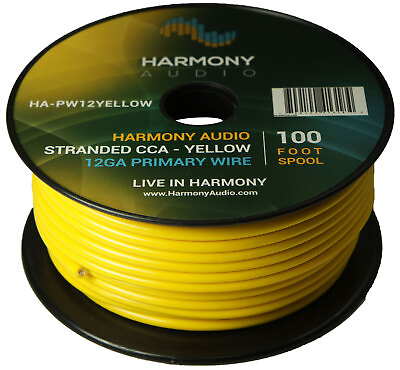 #ad Harmony Car Primary 12 Gauge Power or Ground Wire 100 Feet Spool Yellow Cable $14.95