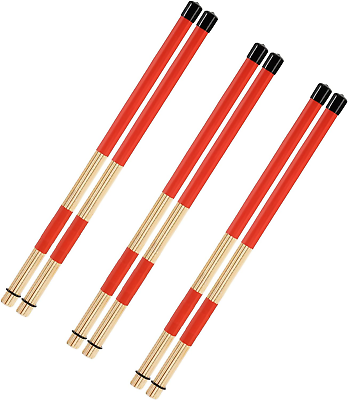 #ad 3 Pair 16 Inch Bamboo Hot Rods Drumsticks Constructed of 19 Bamboo Dowels Red $21.96
