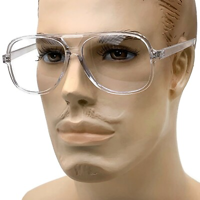 #ad Retro Aviator Transparent Clear Frame Clear Lens Glasses Nerd Retro Large $10.99