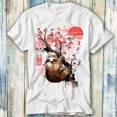 #ad Sloth Red Sun Sakura Japanese Tree Cartoon T Shirt Meme Gift Top Tee Unisex 762 GBP 6.35