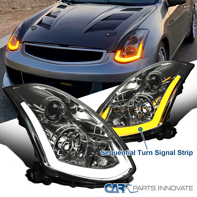 #ad Fit 2003 2007 Infiniti G35 Coupe Sequential LED Signal Projector Headlight Smoke $339.25
