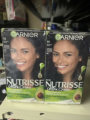 #ad Garnier Nutrisse Hair Color Nourishing Permanent Hair Dye 11 Blackest Black 2 Ct $22.89