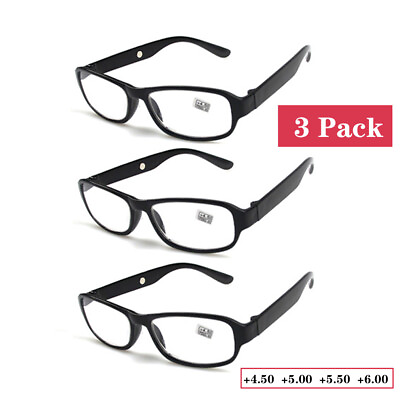 #ad 3 Pack High Power Reading Glasses 450 500 550 600 Strength Plastic Metal Frame $14.24