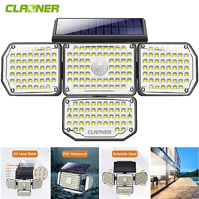 CLAONER 4 Adjustable heads Solar Power Light 214 LED Motion Sensor Security Lamp $23.99
