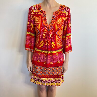 #ad Hale Bob Sz XS 6 8 Multicolor Beaded Neckline Jersey Shift dress Designer AU $89.00