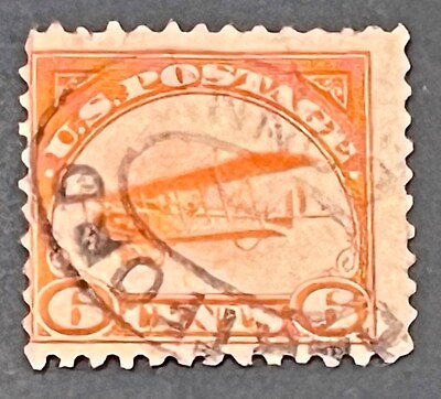 #ad Scott C 1 used 6 cent Orange Curtiss Jenny hand stamped $7.50