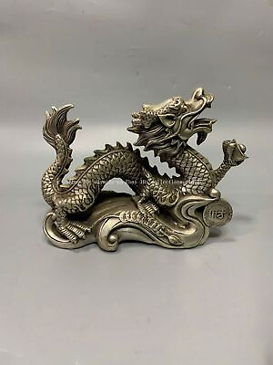 #ad 10#x27;#x27; bronze silver plating sculpture home feng shui wealth beast dragon statue $168.00