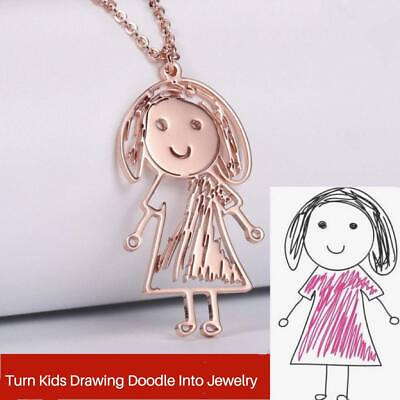 #ad Personalized Gift Custom Kids Art Drawing Necklace Pendant Jewelry Doodle Women $35.99