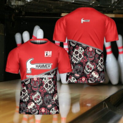 #ad Custom Bowling Jersey: Red Hammer Skulls Team T Shirt Personalized Design $22.99