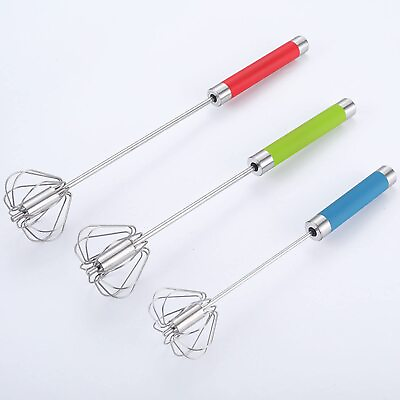 #ad Stainless Steel Semi automatic Egg Whisk 3PCS Hand Push Rotary Whisk Blender $17.81