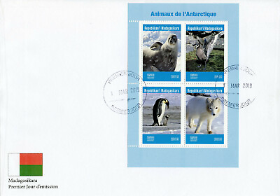 #ad Madagascar 2019 FDC Animals Antarctica 4v M S Cover Seals Penguins Birds Stamps GBP 13.75