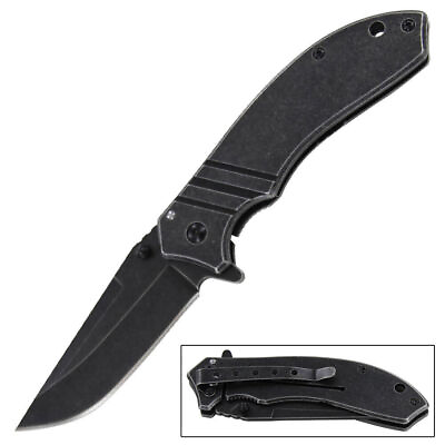 #ad Spring Assisted Drop Point Steel Isolation Pocket Knife 7.63quot; Stone Finish $14.99