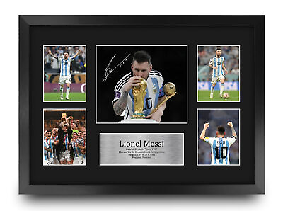 #ad Lionel Messi Signed A4 A3 Print Framed Gift Printed Photo Autograph Argentina GBP 29.99