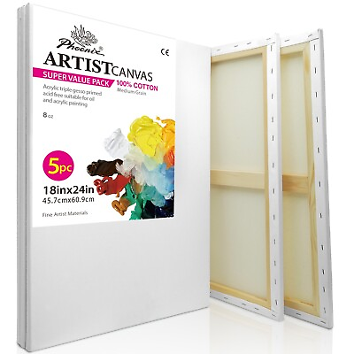 #ad Phoenix Artist Stretched Canvas 18X24quot; 5Pack Painting Board 100% Cotton Primed $38.99