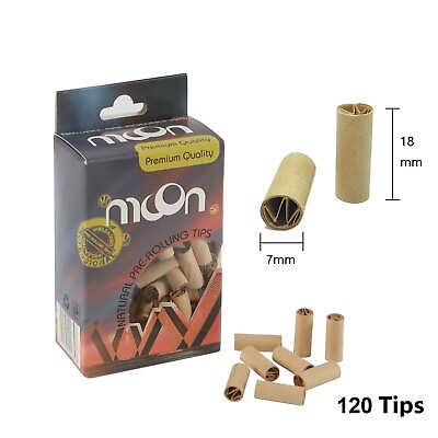#ad 1 Box Moon Pre Rolled Paper Tips 7mm x 18mm 120 Natural Cigarette Filter Tips $8.90