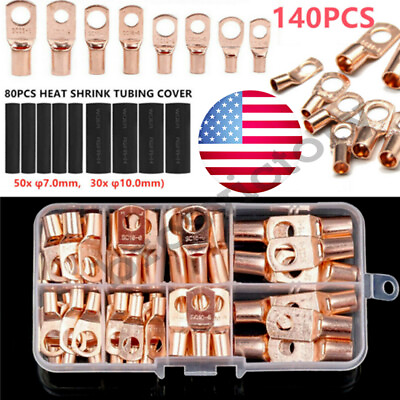 #ad 140pcs Copper Wire Lugs Battery Cable Ends Terminal Connectors Assortment Kit US $14.99