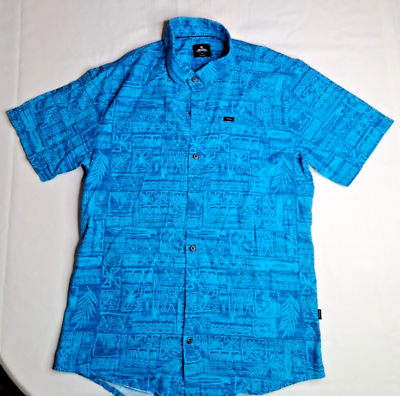 #ad Rip Curl Shirt Mens XL Teal Button Up Short Sleeve Tailored Fit Geometric $19.56
