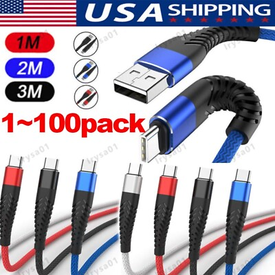 #ad Heavy Duty Braided USB C Type C Fast Charging Data Sync Charger lot Long Cord $240.49