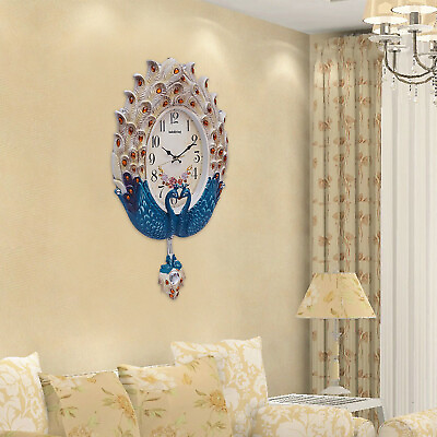 #ad Luxury Large Wall Clock Peacock Wall Watch Living Room Home Decor Retro European $35.00