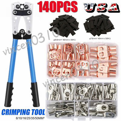 #ad 140PCS Copper Lugs Ring Terminals Bare Battery Welding Crimp Wire Connectors Kit $42.99