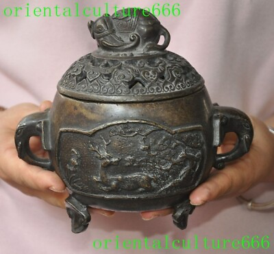 #ad 6quot;Marked old China dynasty bronze Elephant ear deer Incense burner Censer statue $245.00