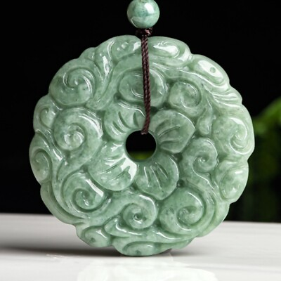 #ad Natural Genuine Green A Jade Jadeite China Style Pendant 花开富贵平安扣 $45.02
