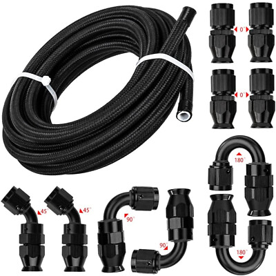 #ad 6AN 8AN 10AN Black Nylon E85 PTFE Fuel Line 10 30FT w 6 or 10 Fittings Hose Kit $35.95