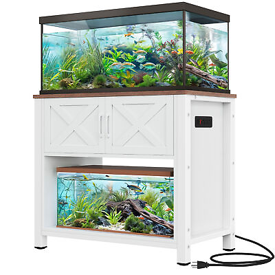 #ad 40 50 Gallon Fish Tank Stand Aquarium Stand with Power Outlets amp; Cabinet White $115.99