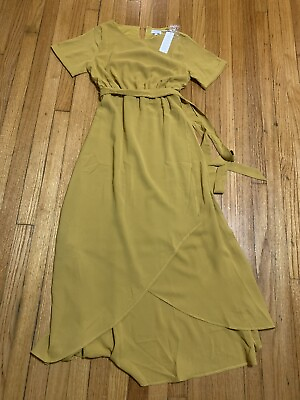 #ad Roolee Maxi Mustard Yellow Tulip Style Dress With Belt Size Small $19.20