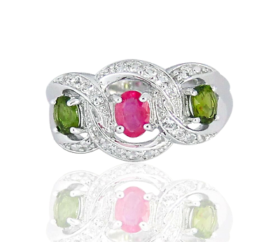 #ad Chrome Diopside amp; Ruby Oval cut 3 stones Sterling Silver Ring Gold over Natural $39.99