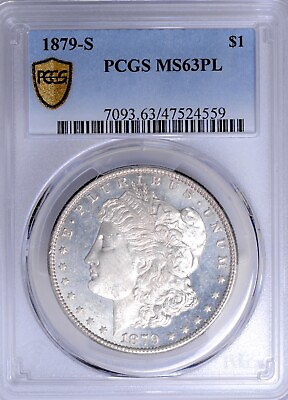 #ad 1879 S Morgan Silver Dollar PCGS MS63PL Proof Like Gold Shield $225.00